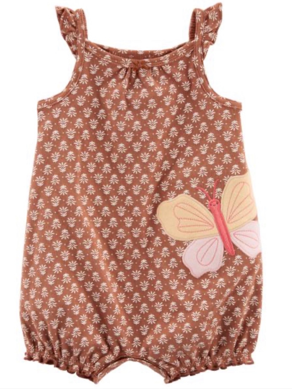 Carter's Cotton Bubble Romper, 0-3 Months, Brown Floral with Butterfly